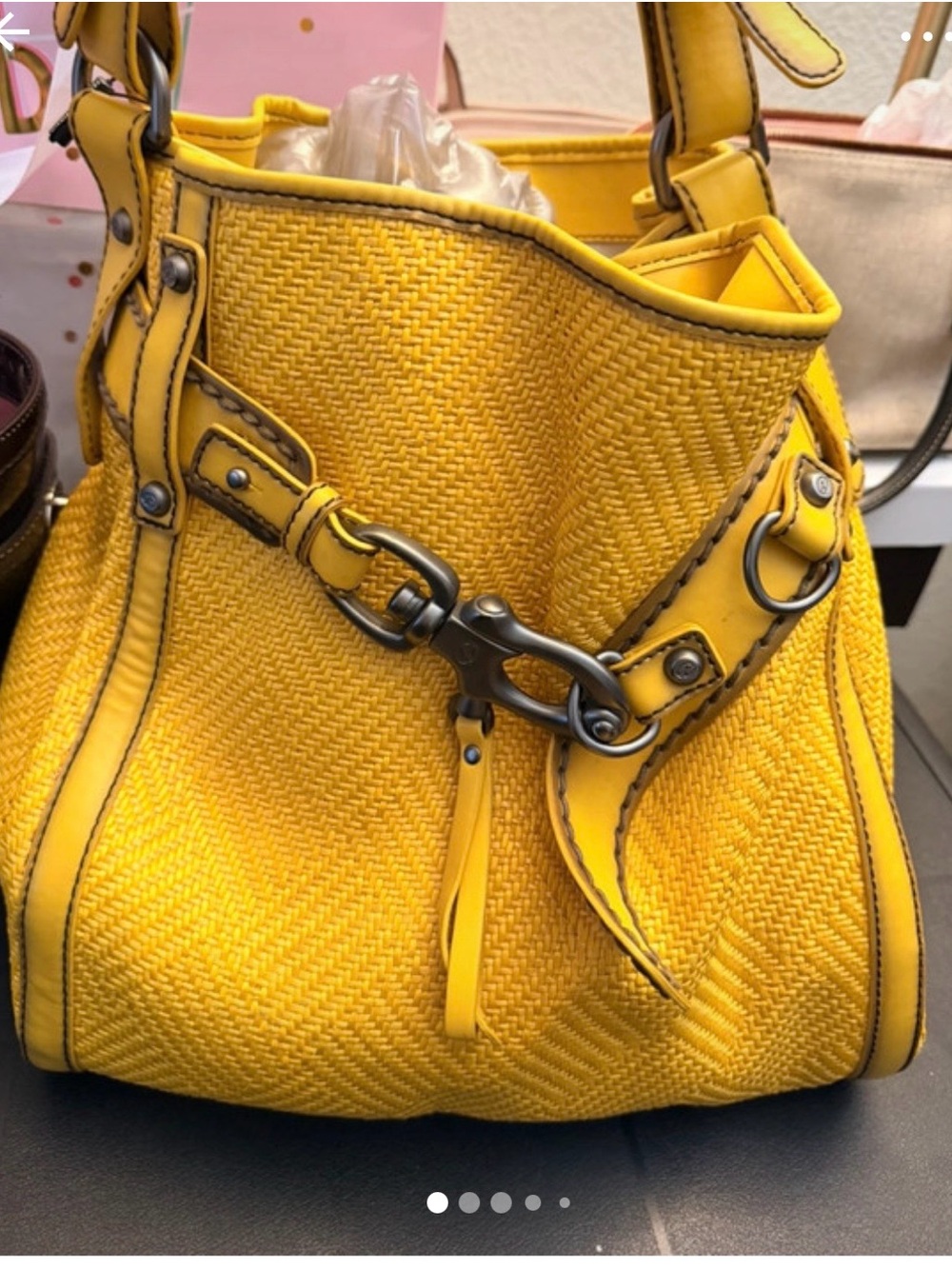 Pre- loved Francesco Biasa- Yellow Woven Shoulder Bag - Women's Fashion Handbag